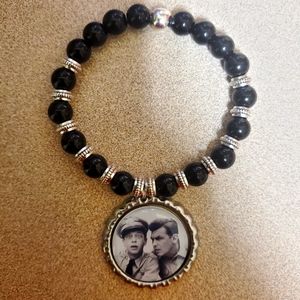 Andy Griffith show Barney Fife bracelet agate imitation onyx black beads